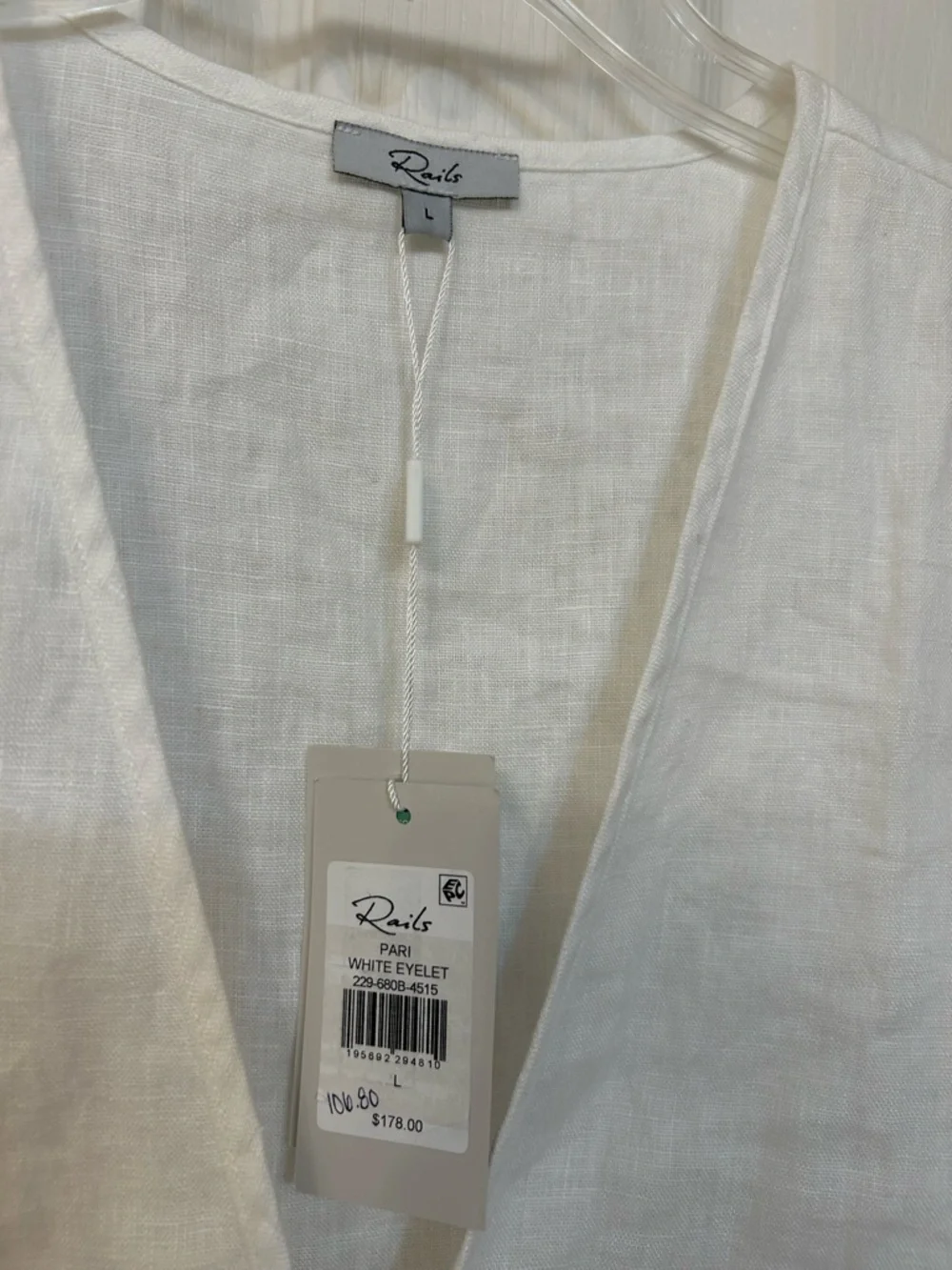 Rails Pari Linen Tie-Front Eyelet Crop Top in White Size L - Picture 7 of 10